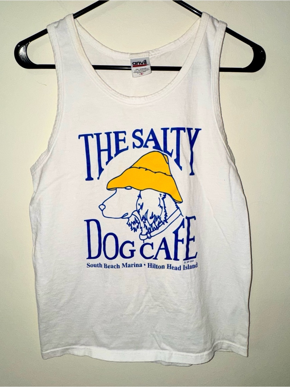 Anvil White Tank with Yellow Hat & Blue 'The Salty Dog Cafe' Graphic